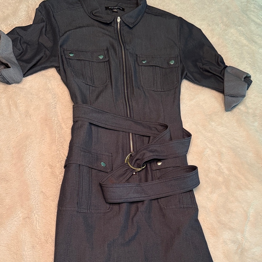 Sharagano Dark Gray Belted Dress